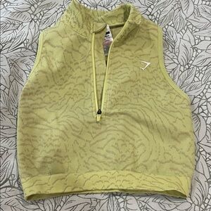Gymshark Yellow-Green Patterned Cropped Half-Zip Tank